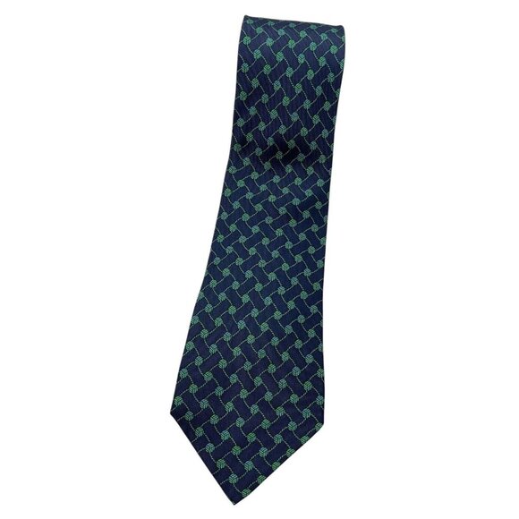 HERMÈS Men's 100% Silk Necktie LUXURY 966 SA Blue Green Rope Knot W:3.5" EUC - Picture 1 of 5